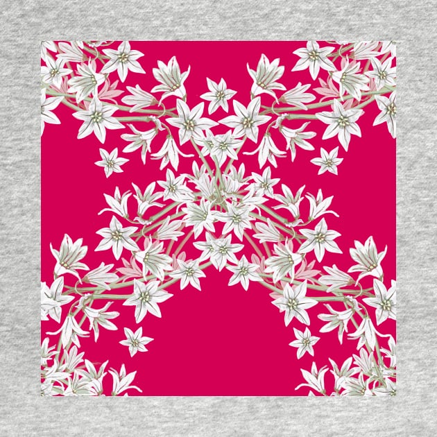 Star flowers repeating pattern botanical lacey hand painted trellis on red by LeanneTalbot